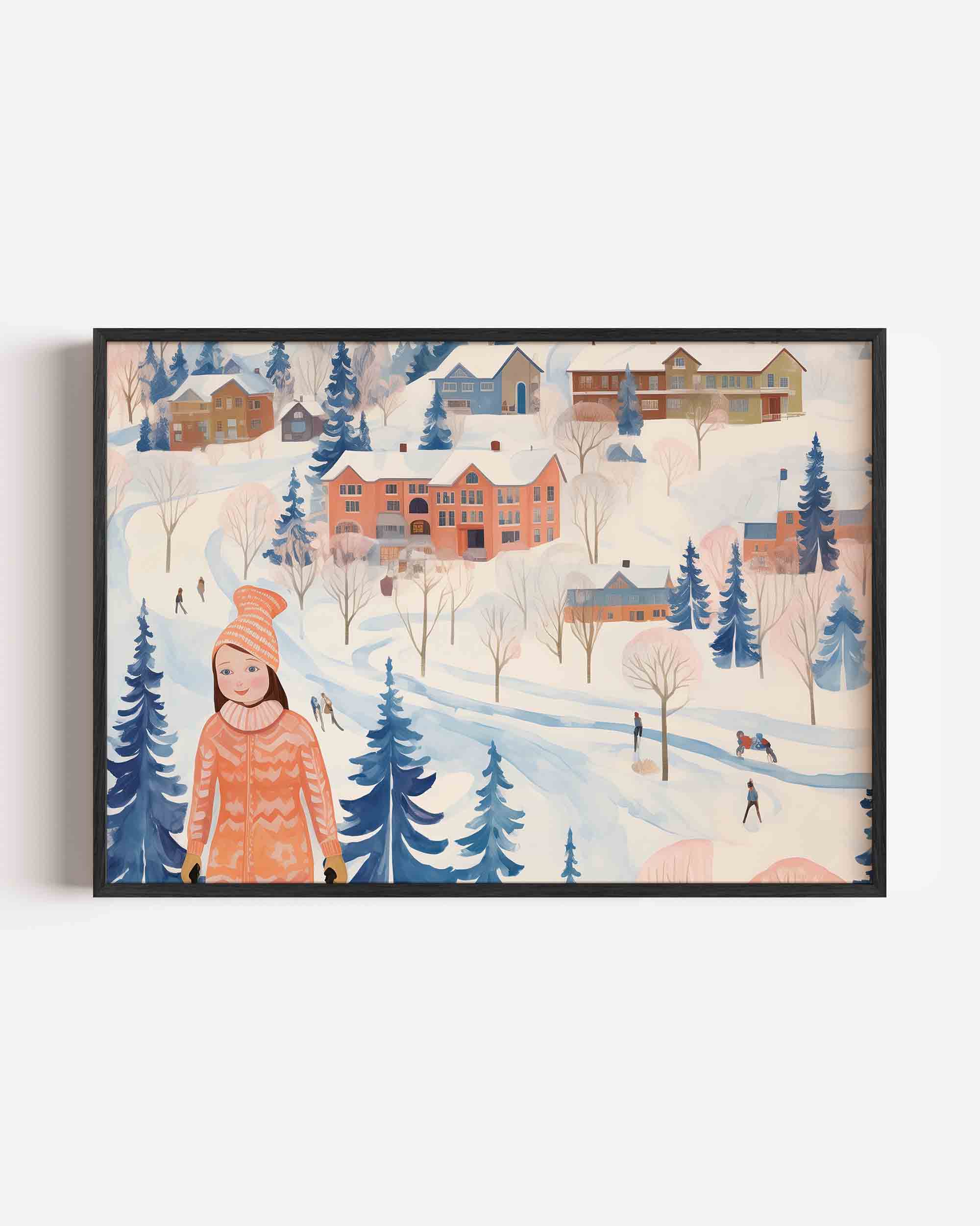Winterlandschap met huizen Poster