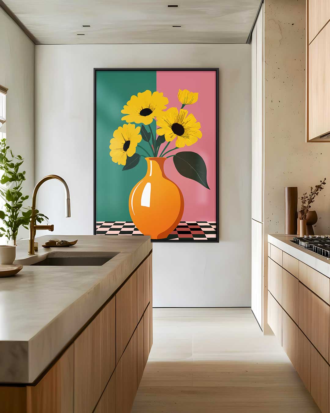 Zonnige Bloemen in Vaas Kunstwerk-canvas-dibond-plexiglas-wanddecoratie-WallArtistic
