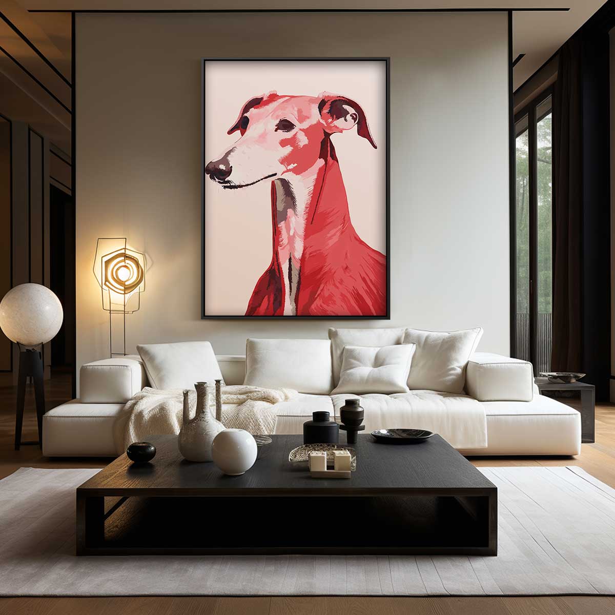 Stijlvolle Windhond Portret Kunstwerk-canvas-dibond-plexiglas-wanddecoratie-WallArtistic