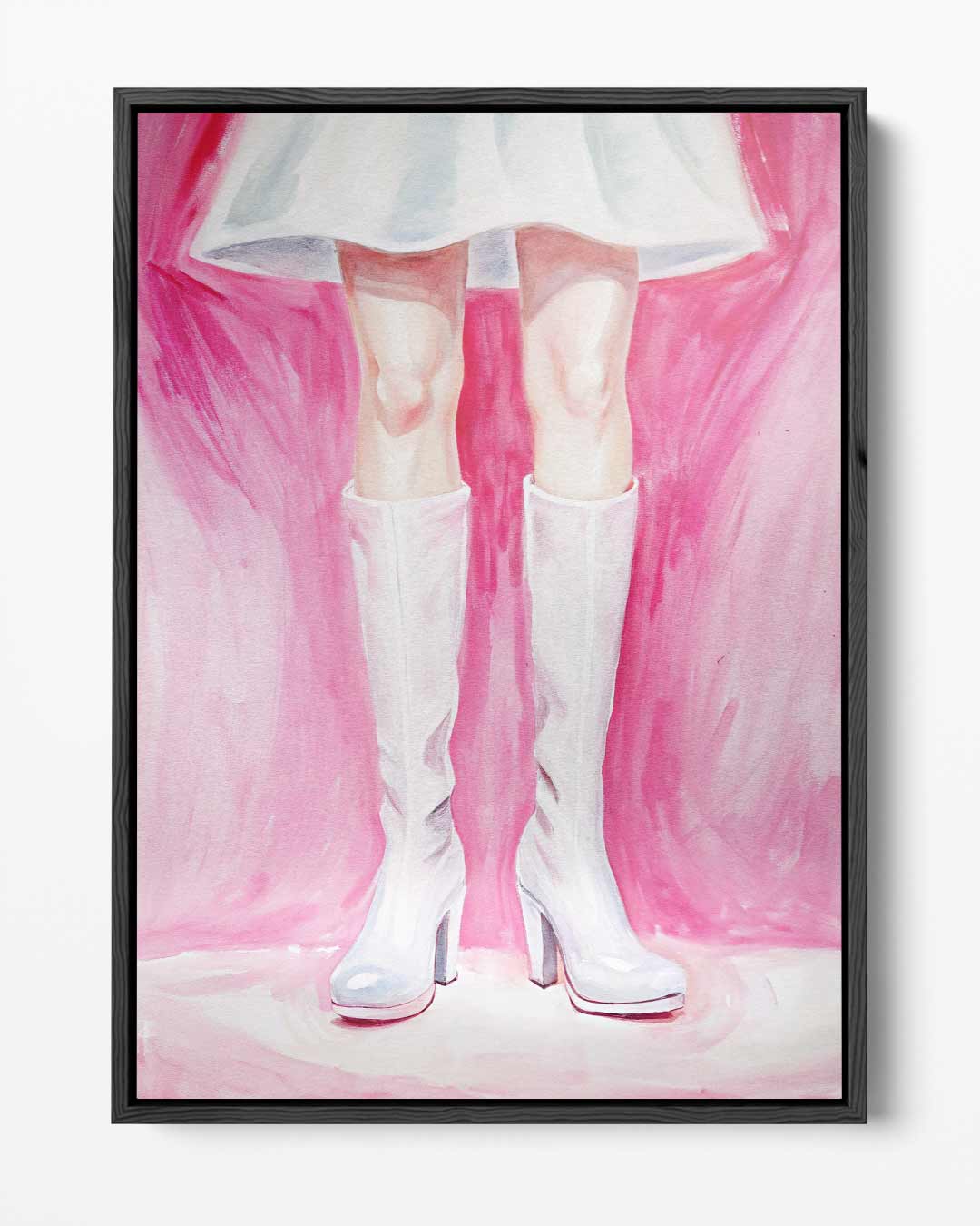 Witte Laarzen op Roze Kunstwerk-canvas-dibond-plexiglas-wanddecoratie-WallArtistic