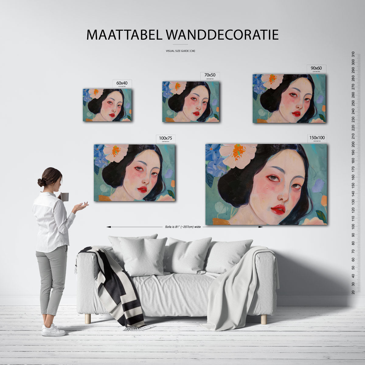 Vrouwelijk portret bloemen Kunstwerk