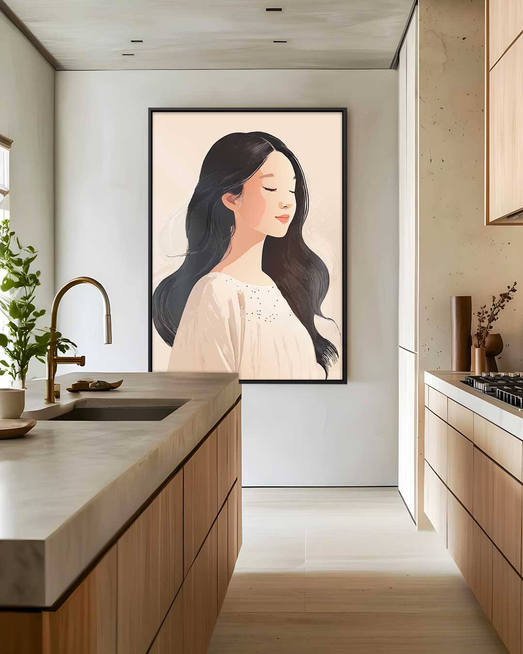 Dromerige Portret Illustratie Kunstwerk-canvas-dibond-plexiglas-wanddecoratie-WallArtistic