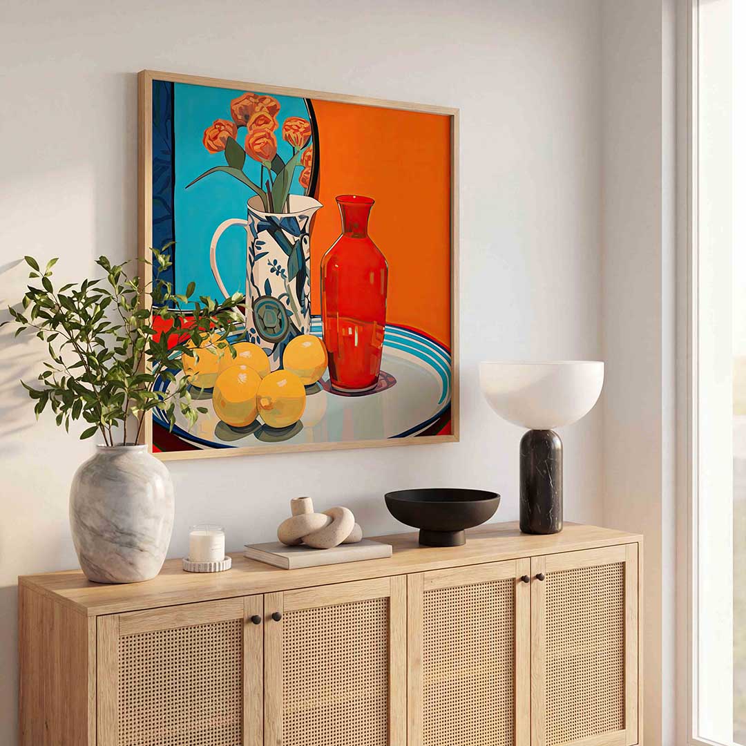 Stilleven met bloemen en vruchten Poster
