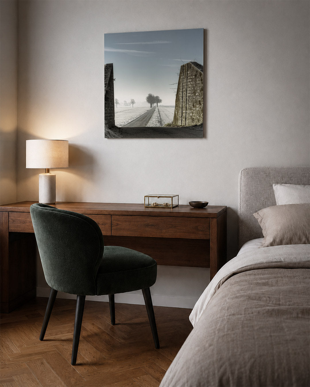 Rustige winterweg Kunstwerk