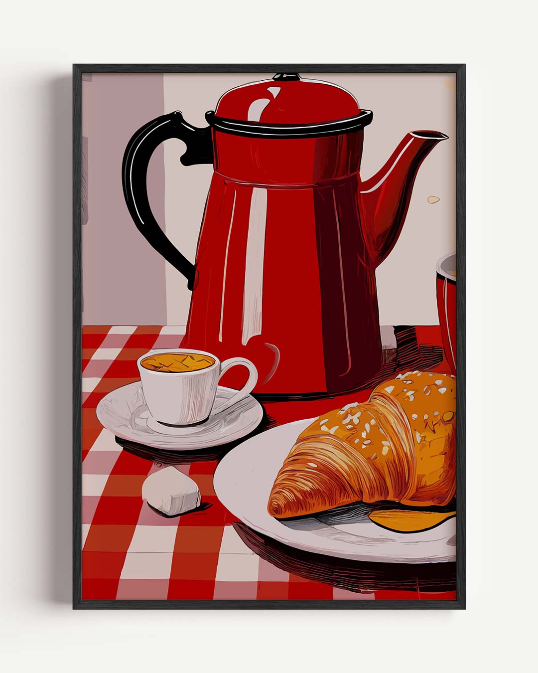 Vintage Koffie en Croissant Poster