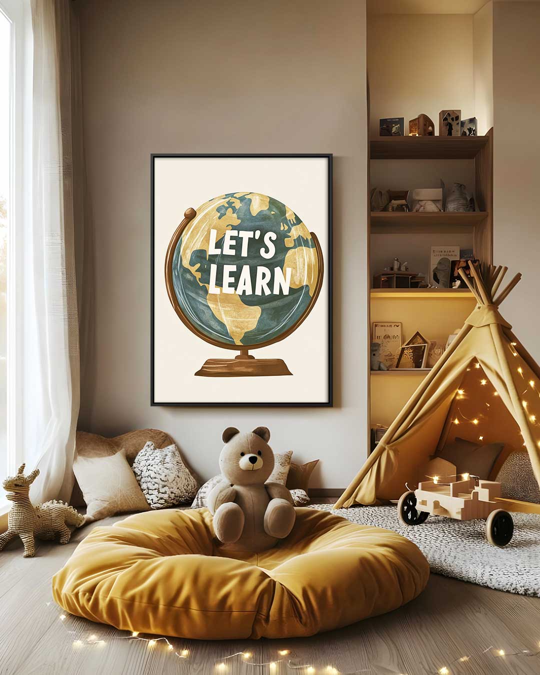 Wereldbol "Let's Learn Kunstwerk-canvas-dibond-plexiglas-wanddecoratie-WallArtistic