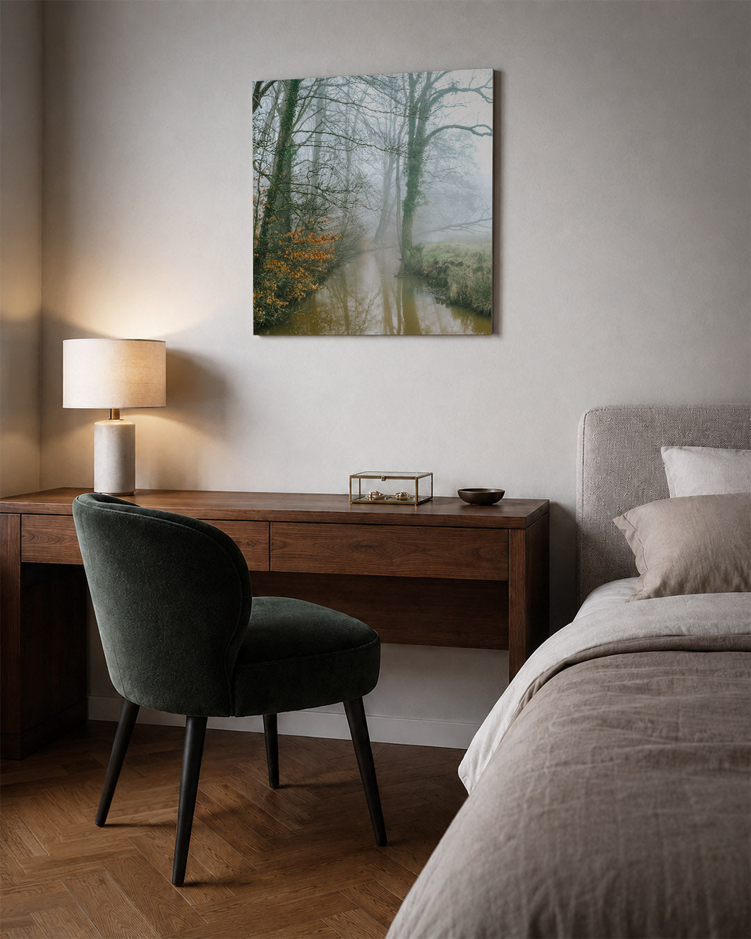 Mistig boslandschap Kunstwerk