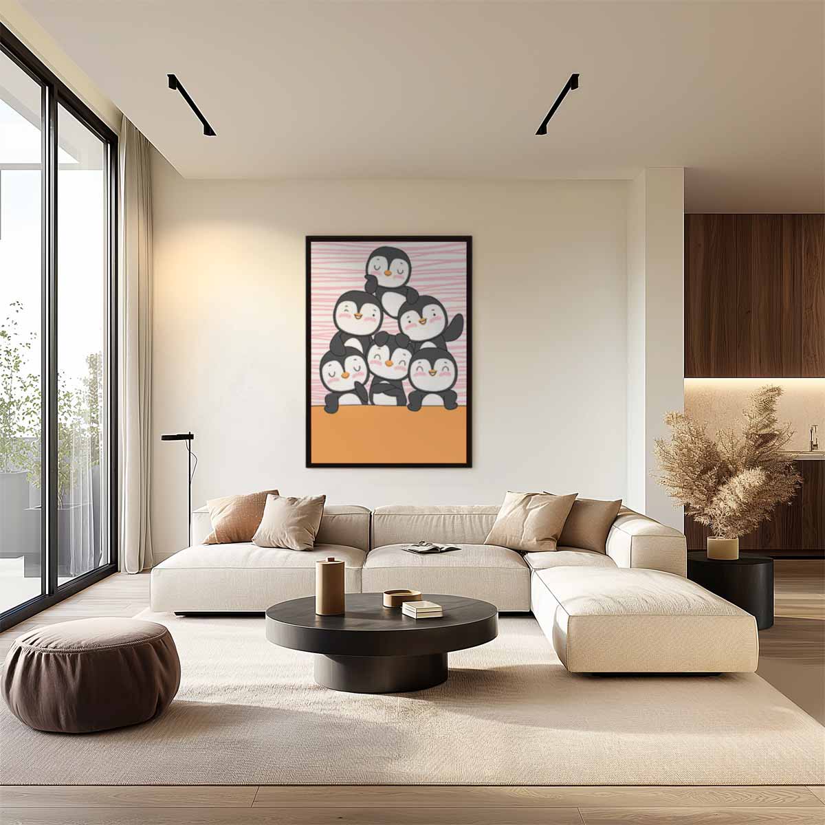 Vrolijke Pinguïn Vriendjes Kunstwerk-canvas-dibond-plexiglas-wanddecoratie-WallArtistic
