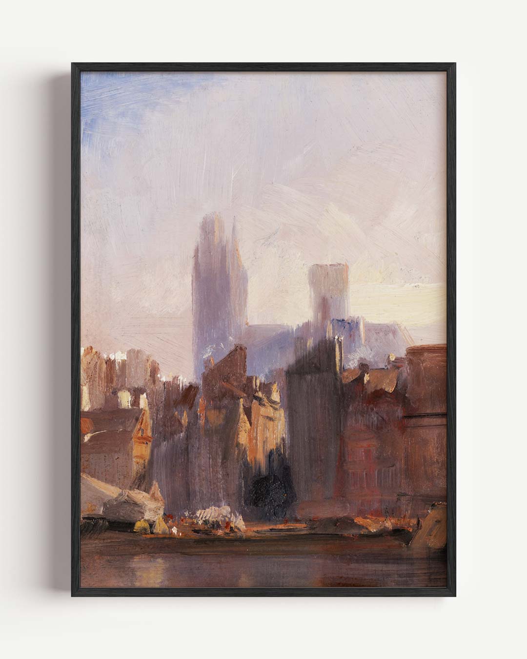 Stadssilhouet bij Zonsopgang Poster