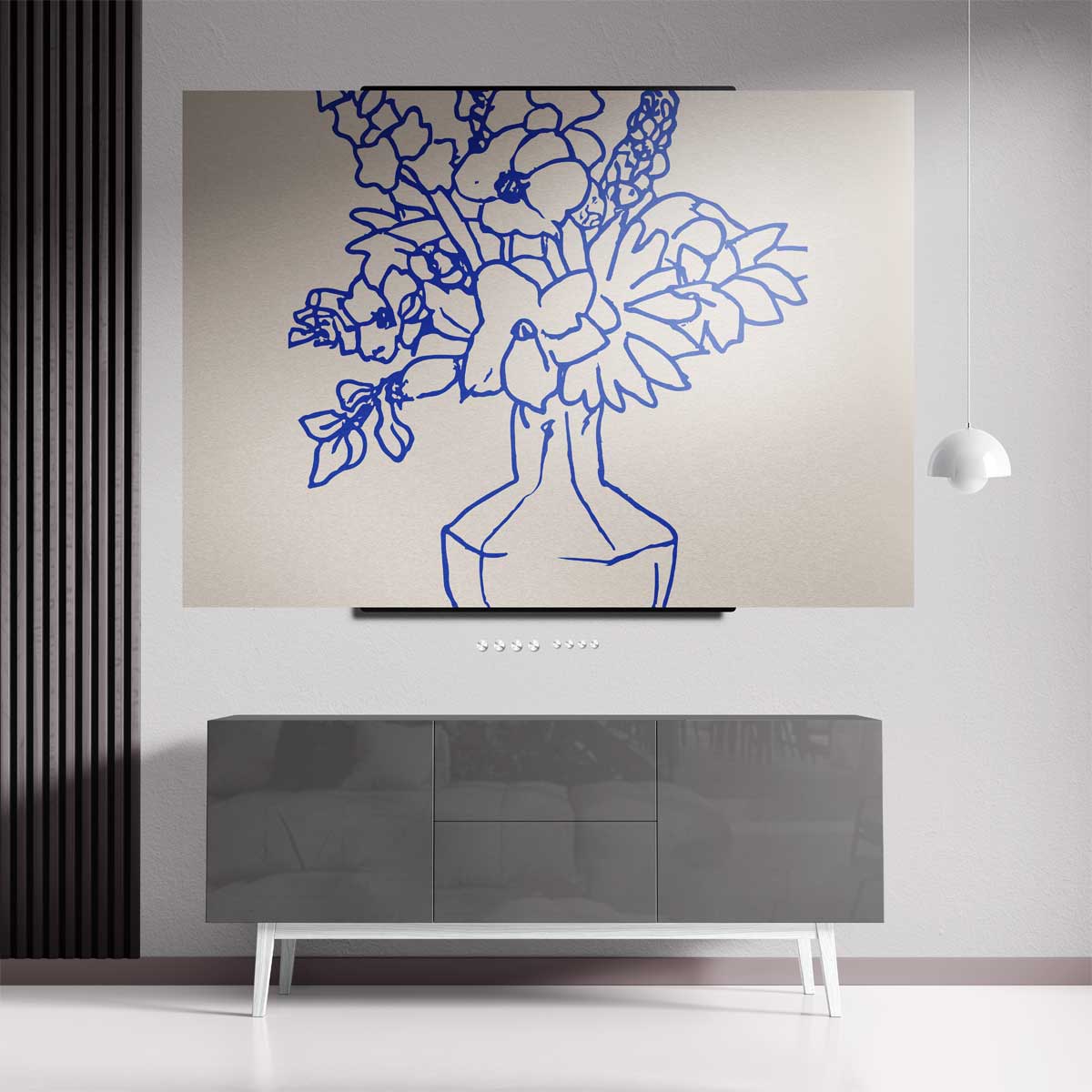 Blaauw Lijnenspel Bloemen Kunstwerk-canvas-dibond-plexiglas-wanddecoratie-WallArtistic