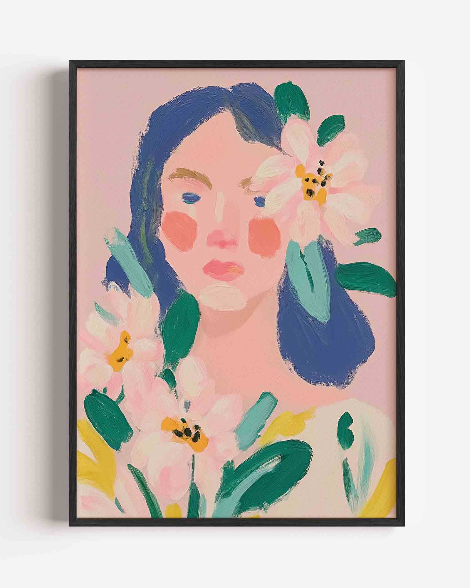 Bloemen en gezicht Poster