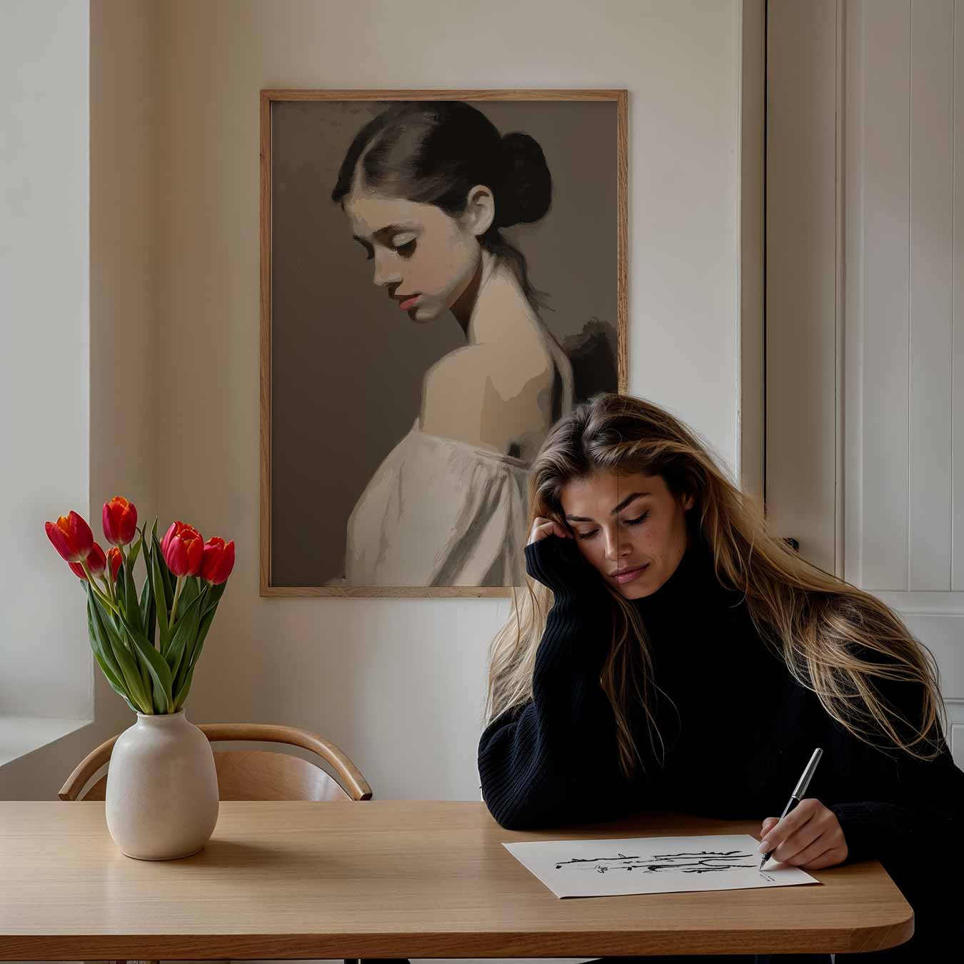 Elegante Dromerige Vrouw Poster