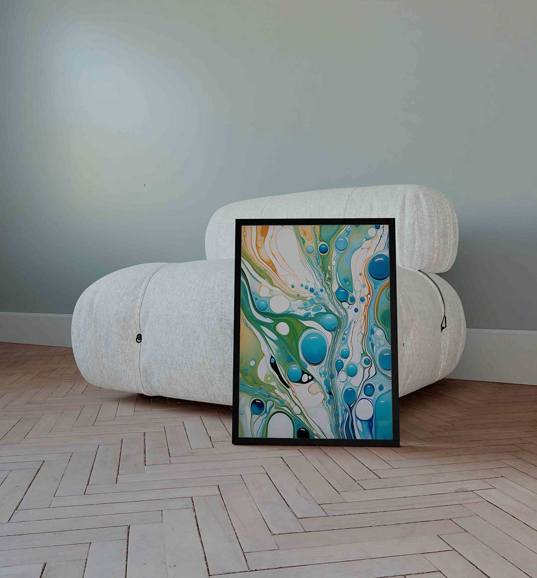 Abstracte blauwe en groene vormen Poster
