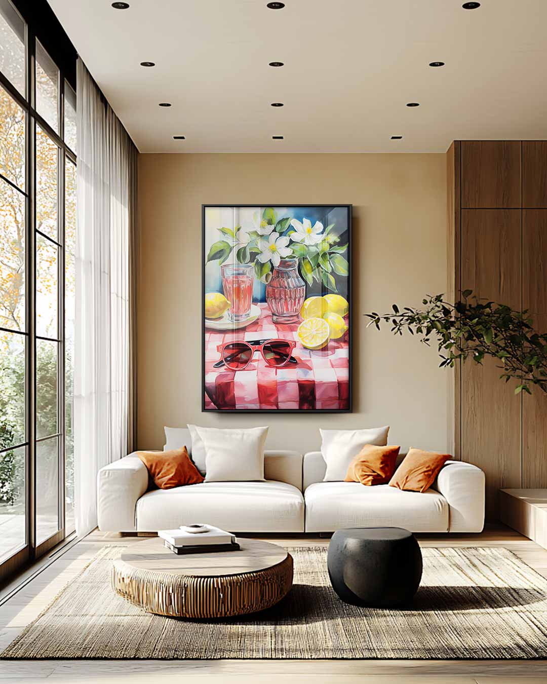 Zomers Stilleven met Citroenen en Zonnebril Kunstwerk-canvas-dibond-plexiglas-wanddecoratie-WallArtistic