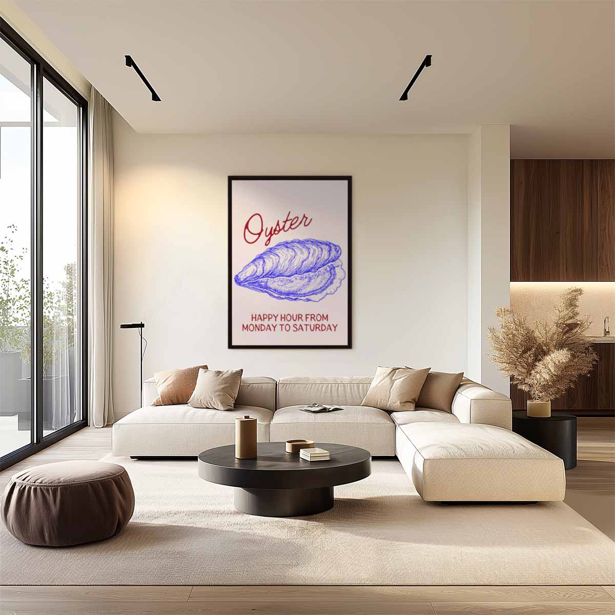 Oester Illustratie met Happy Hour Kunstwerk-canvas-dibond-plexiglas-wanddecoratie-WallArtistic