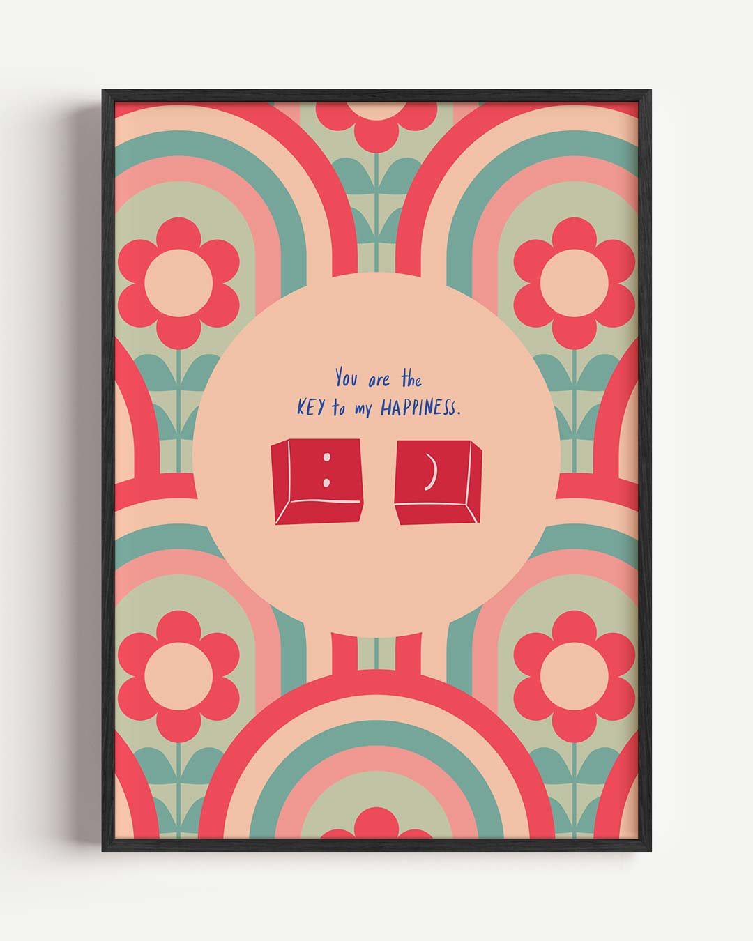 Retro Bloemen en Sleutel Poster
