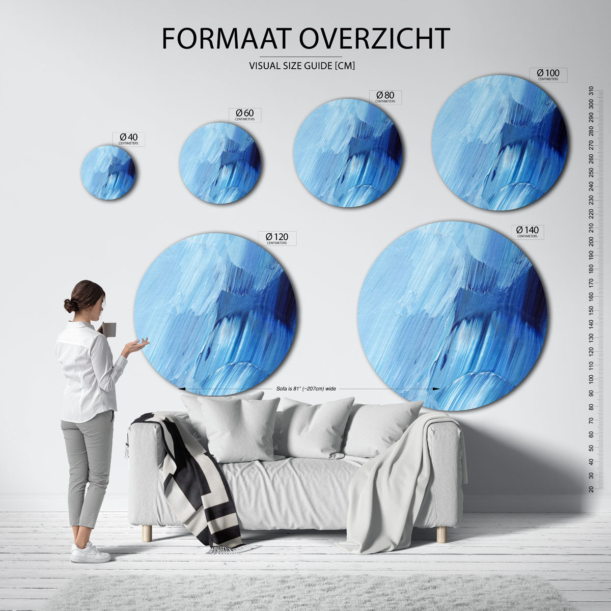 Blauwe penseelstreken Muurcirkel