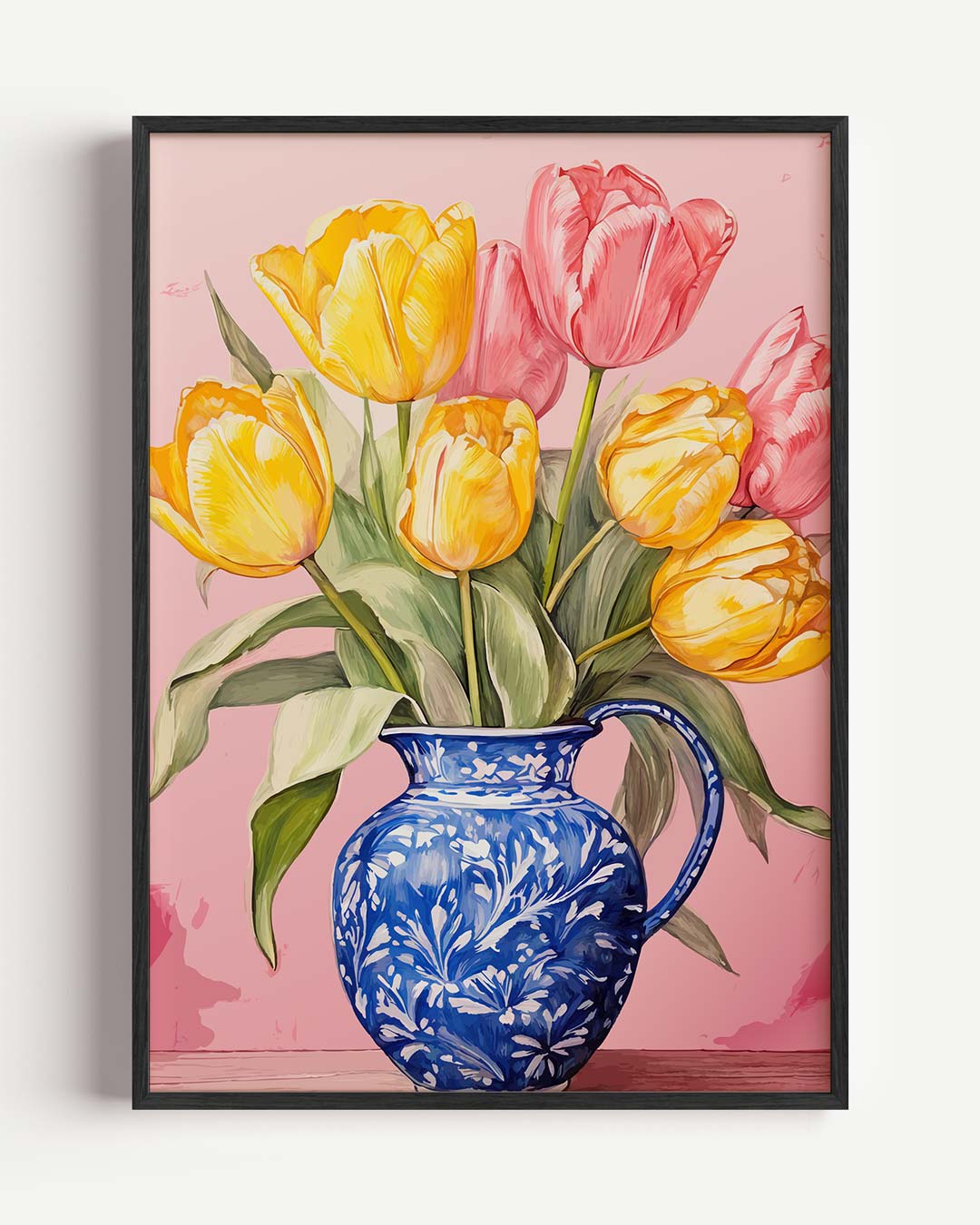 Vrolijke Tulpen in Blauwe Vaas Poster
