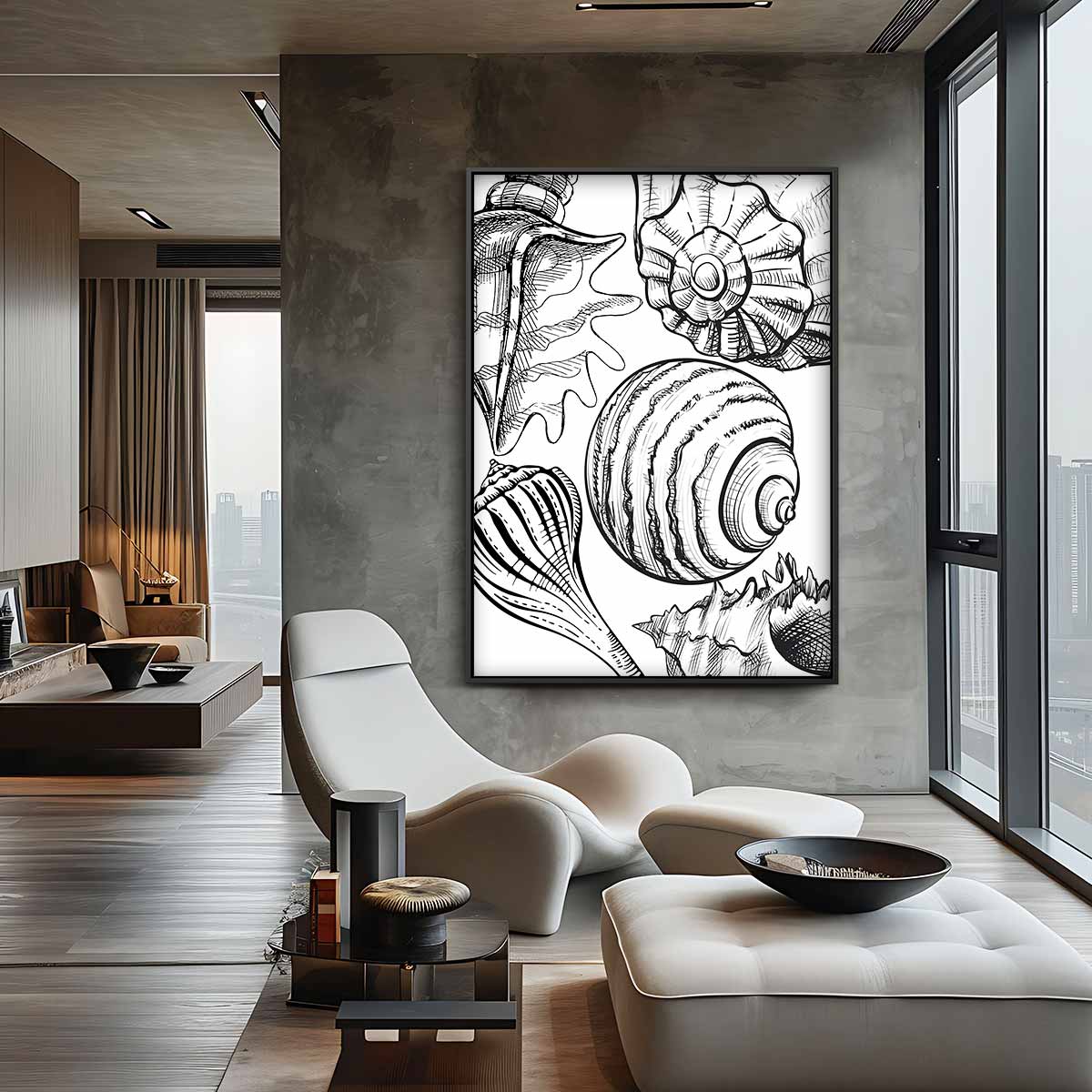 Schelpen Illustratie Kunstwerk-canvas-dibond-plexiglas-wanddecoratie-WallArtistic