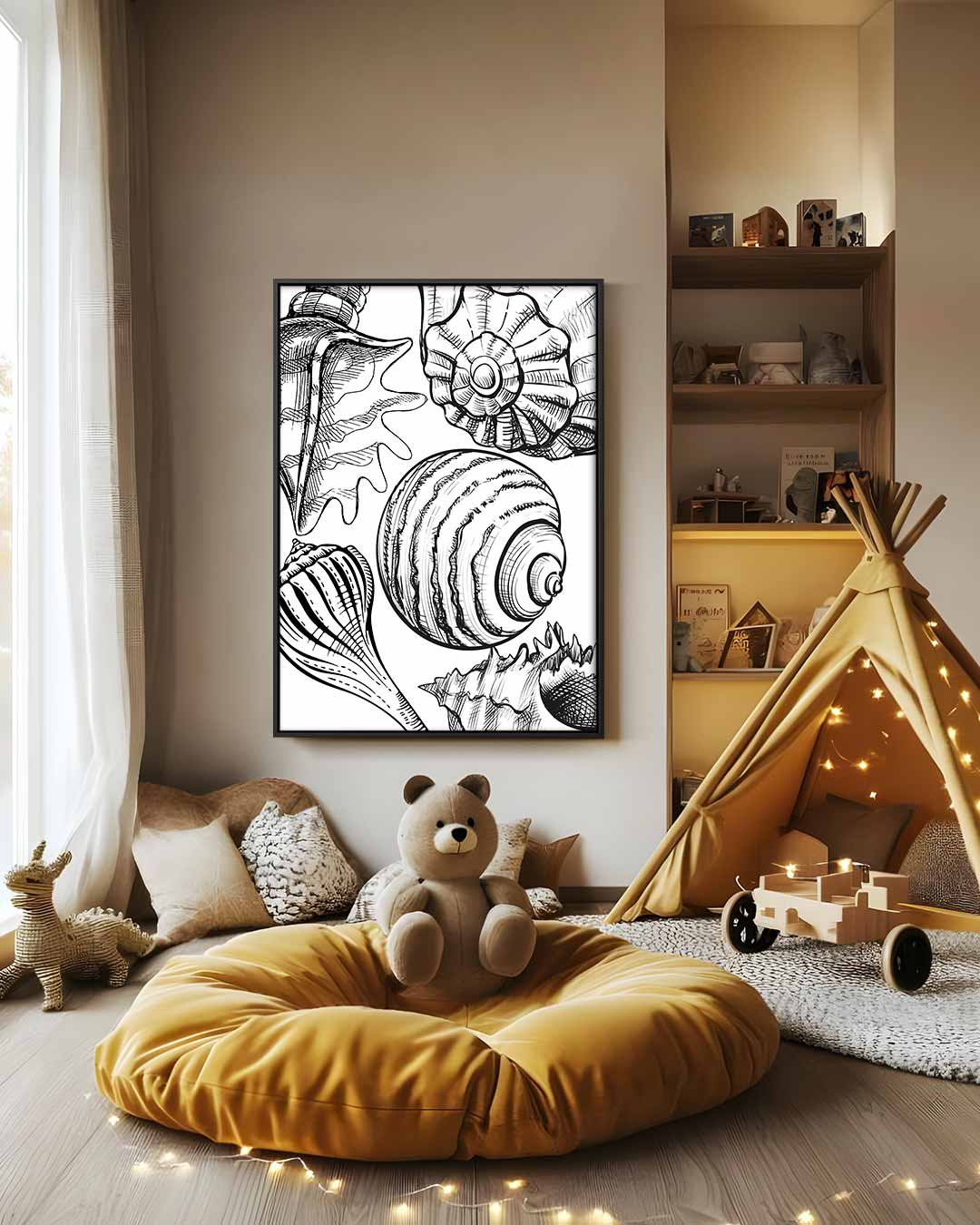Schelpen Illustratie Kunstwerk-canvas-dibond-plexiglas-wanddecoratie-WallArtistic