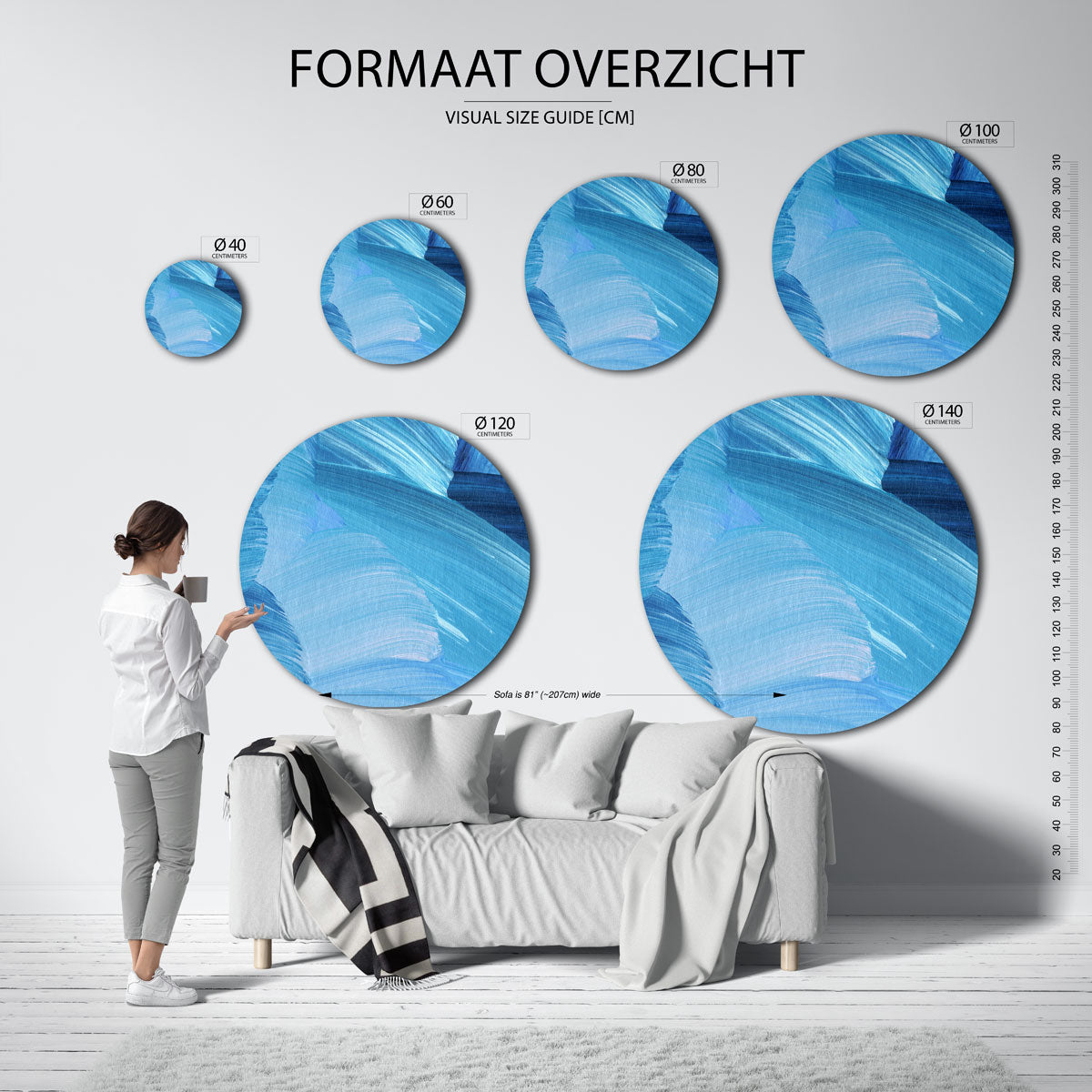 Blauwe penseelstreken Muurcirkel