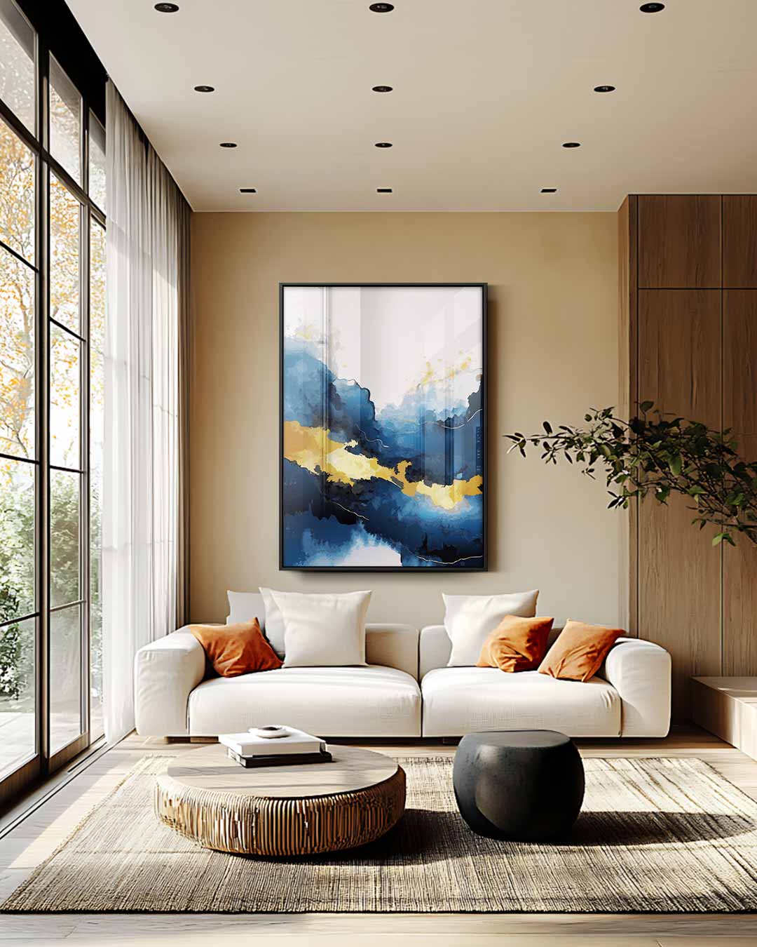Blauw en Gouden Droomlandschap Kunstwerk-canvas-dibond-plexiglas-wanddecoratie-WallArtistic
