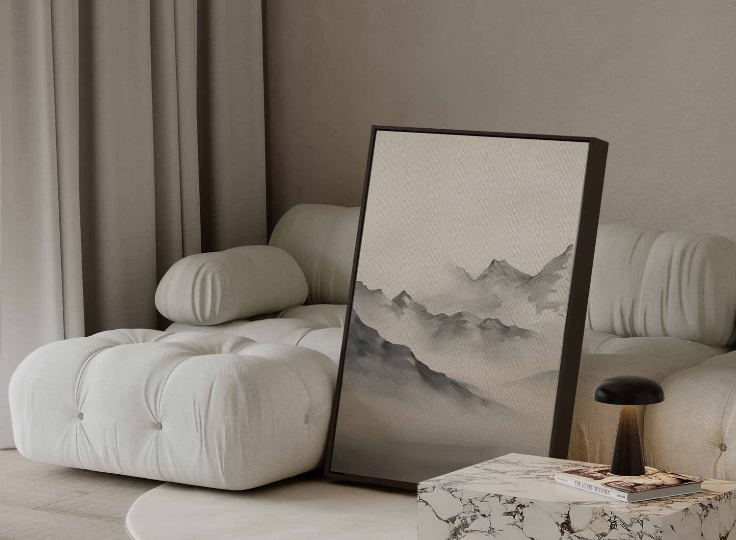Sereen Berglandschap in Mist Kunstwerk-canvas-dibond-plexiglas-wanddecoratie-WallArtistic