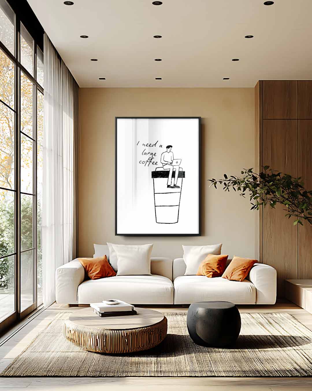 Laptopwerker op Koffiebeker Kunstwerk-canvas-dibond-plexiglas-wanddecoratie-WallArtistic