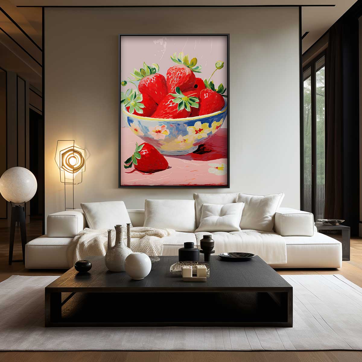 Aardbeien in Bloemenschotel Kunstwerk-canvas-dibond-plexiglas-wanddecoratie-WallArtistic