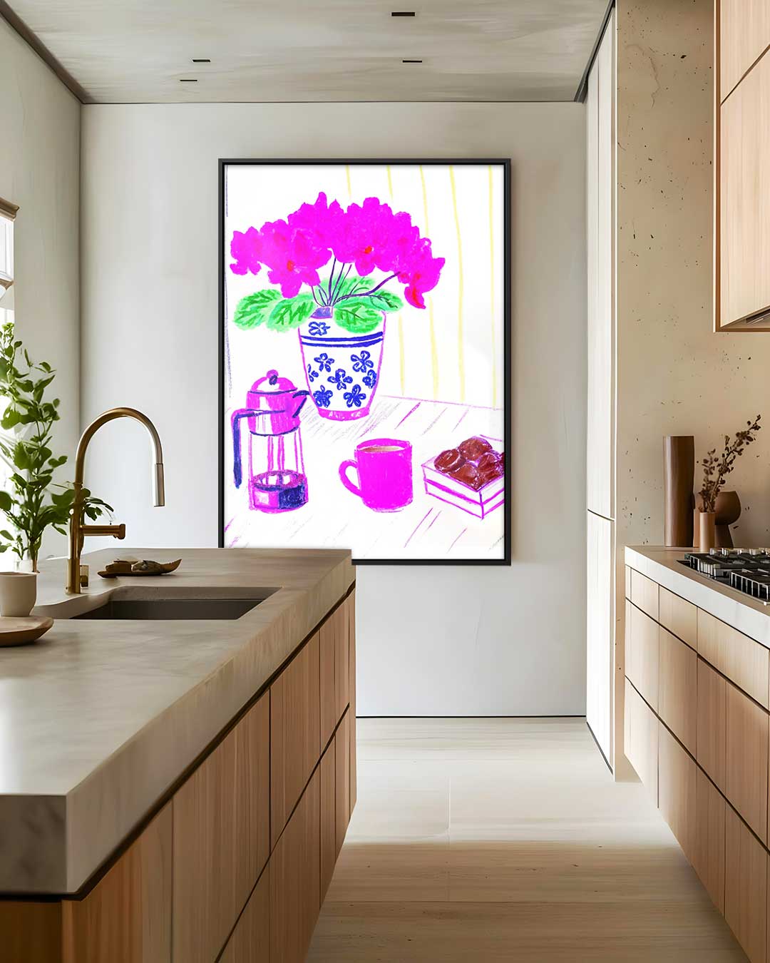 Kleurrijk Ontbijt Tafereel Kunstwerk-canvas-dibond-plexiglas-wanddecoratie-WallArtistic
