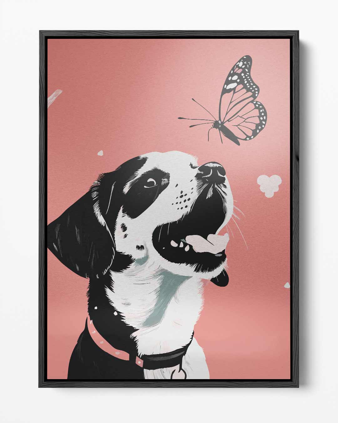 Vrolijke Puppy Met Vlinder Kunstwerk-canvas-dibond-plexiglas-wanddecoratie-WallArtistic