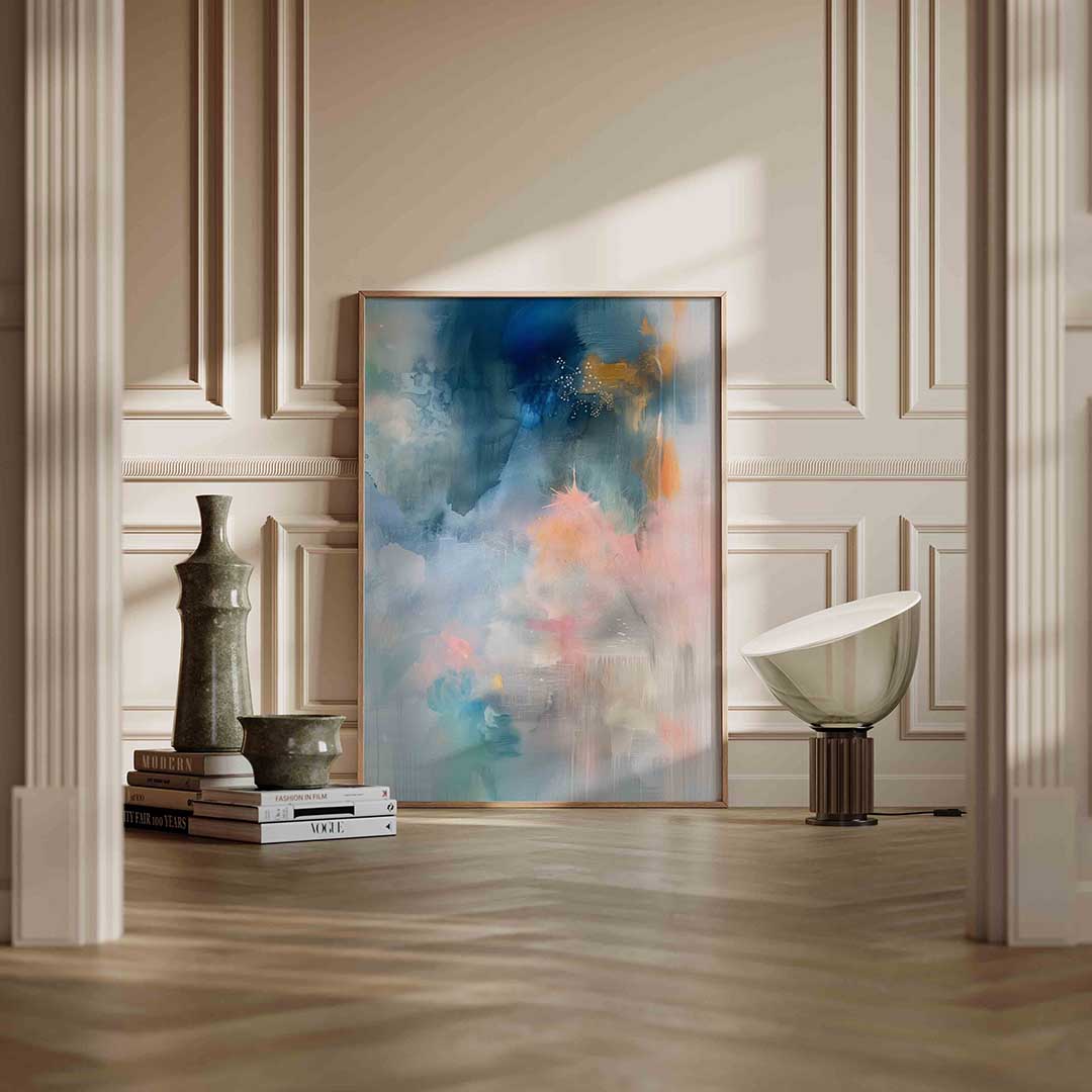 Abstracte blauwe en roze Poster