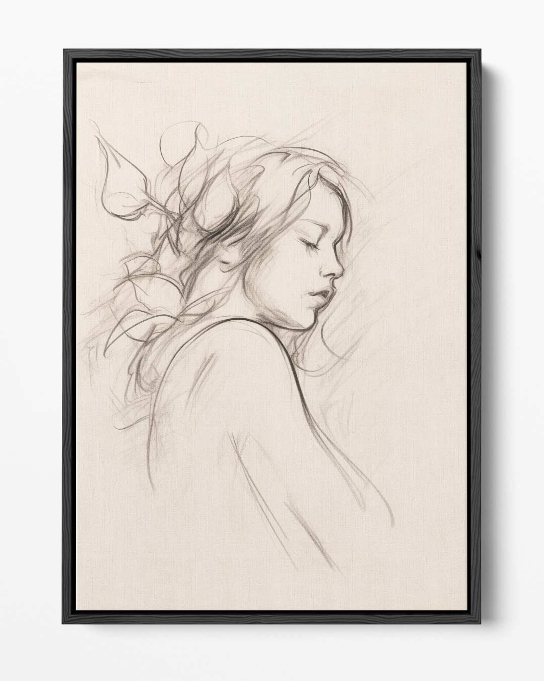 Dromerige Schets van Vrouwelijk Portret Kunstwerk-canvas-dibond-plexiglas-wanddecoratie-WallArtistic