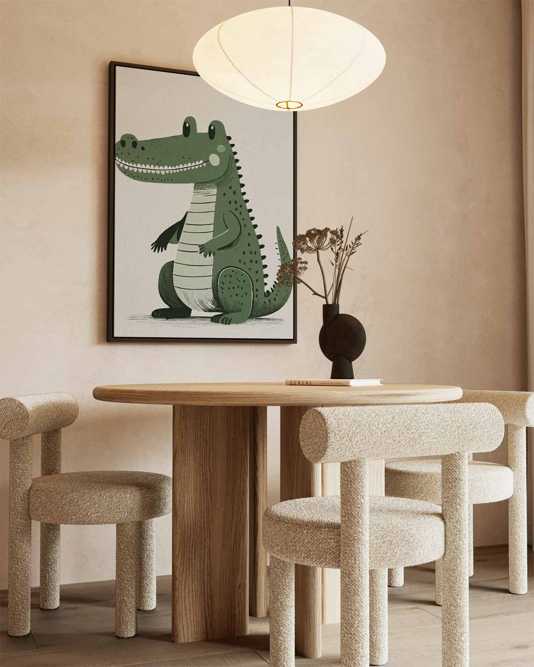 Schattige Groene Krokodil Illustratie Kunstwerk-canvas-dibond-plexiglas-wanddecoratie-WallArtistic