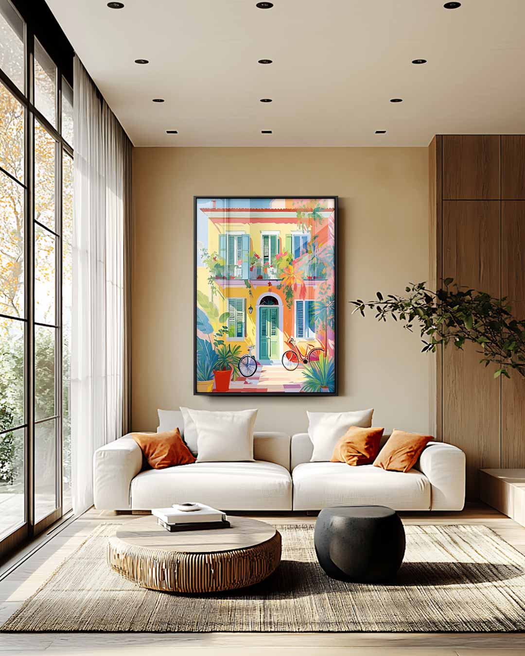 Zonnige Mediterrane Gevel Kunstwerk-canvas-dibond-plexiglas-wanddecoratie-WallArtistic