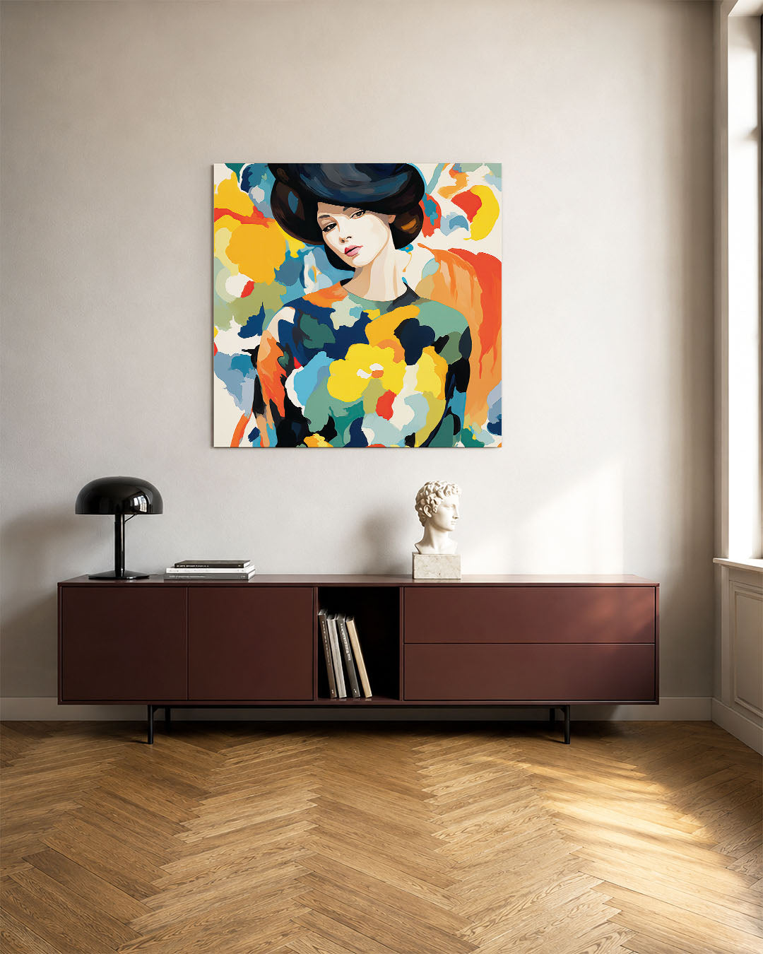 Vrouwelijk portret kleurenexplosie Kunstwerk