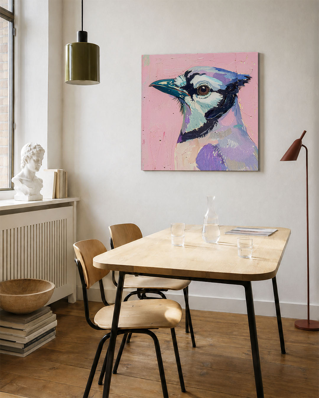 Vogelsilhouet op roze Kunstwerk