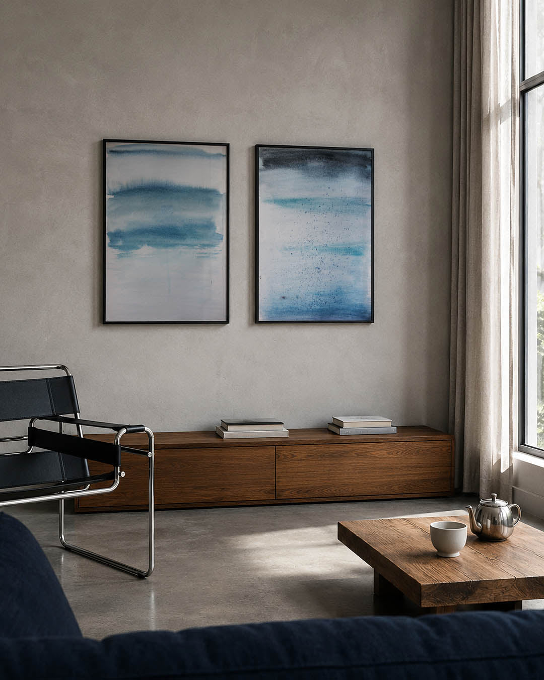Blauwe verloopvlakken Posterset