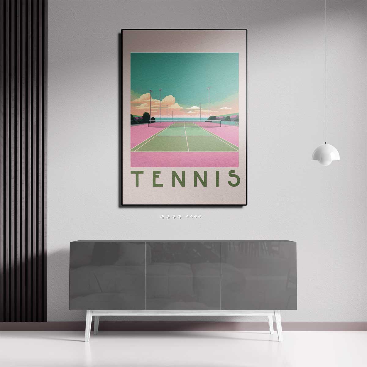 Kleurrijke Tennisbaan Zonsondergang Kunstwerk-canvas-dibond-plexiglas-wanddecoratie-WallArtistic
