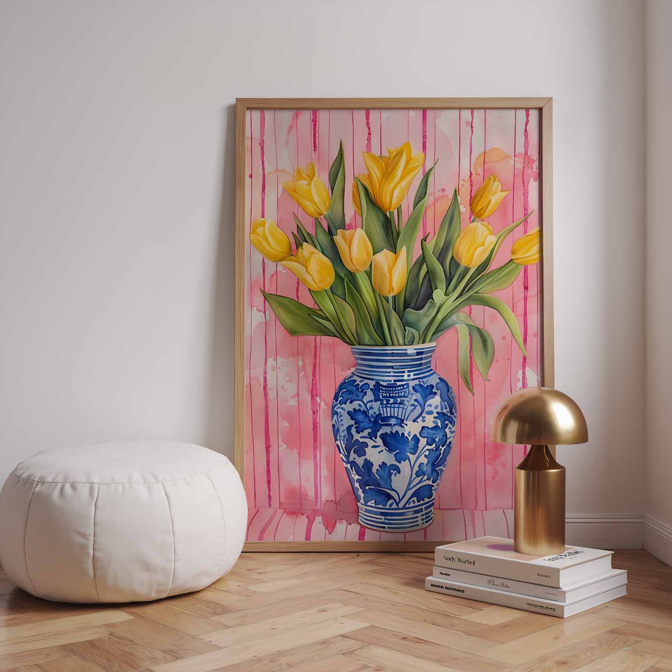 Bloeiende Tulpen in Blauwe Vaas Poster