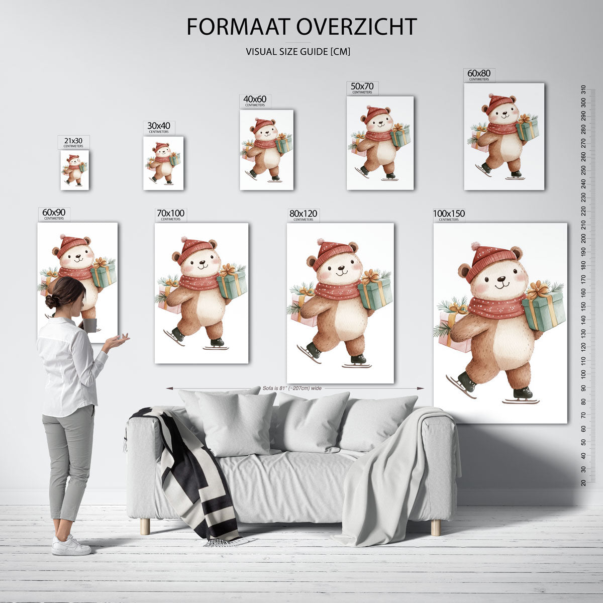 Schaatsende beer met cadeaus Poster
