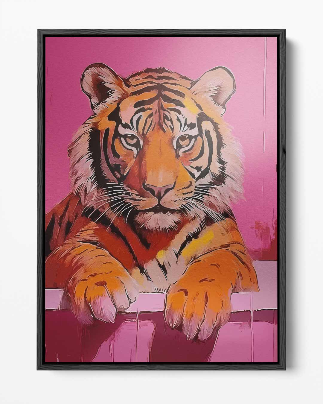 Badende Tijger op Roze Achtergrond Kunstwerk-canvas-dibond-plexiglas-wanddecoratie-WallArtistic