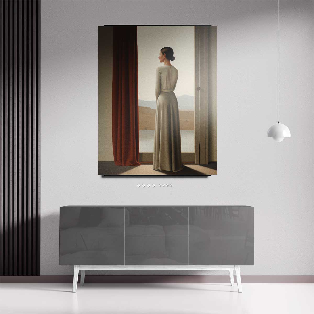 Vrouw bij het Raam Kunstwerk-canvas-dibond-plexiglas-wanddecoratie-WallArtistic