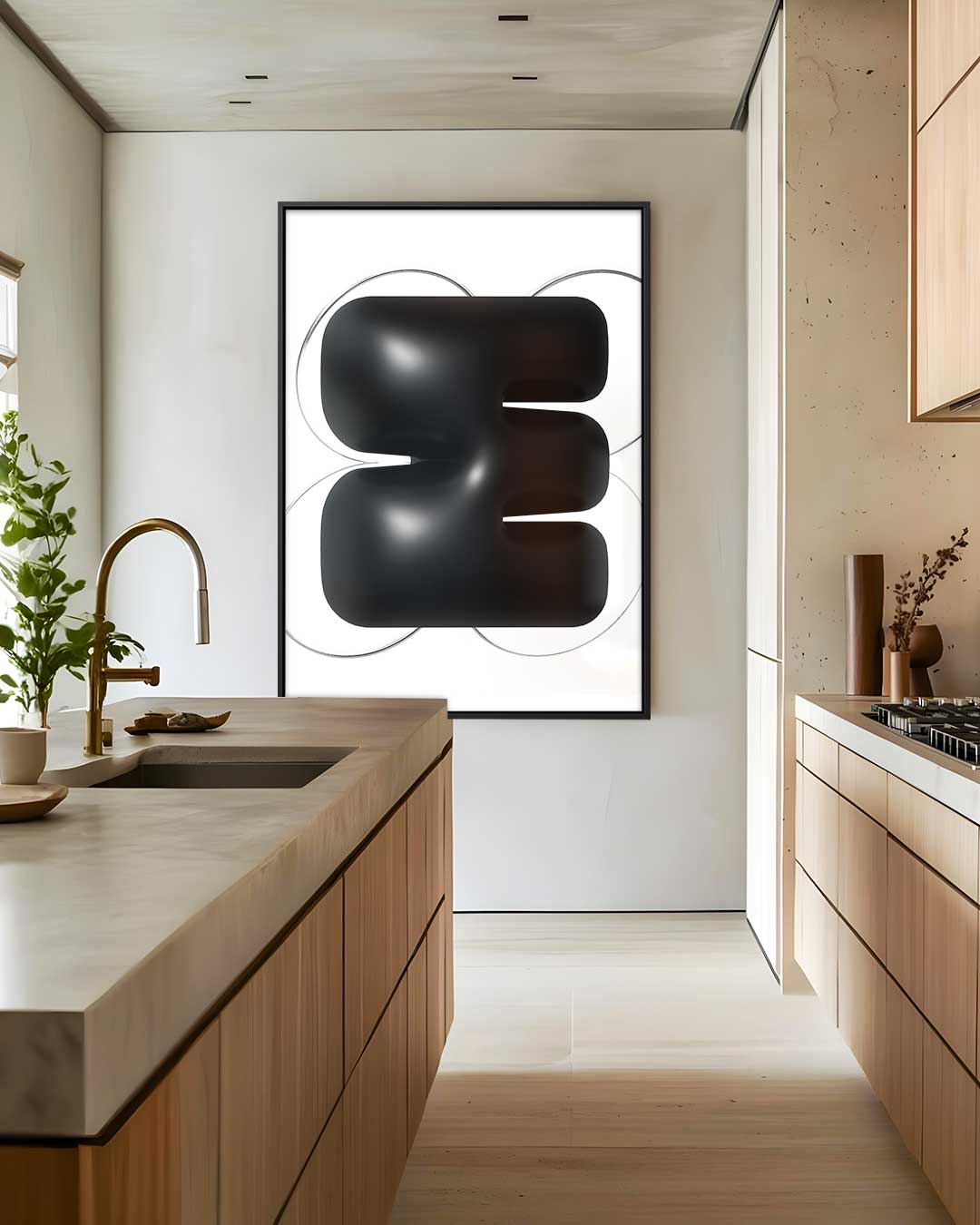 Abstracte Zwarte Sculptuur Kunstwerk-canvas-dibond-plexiglas-wanddecoratie-WallArtistic