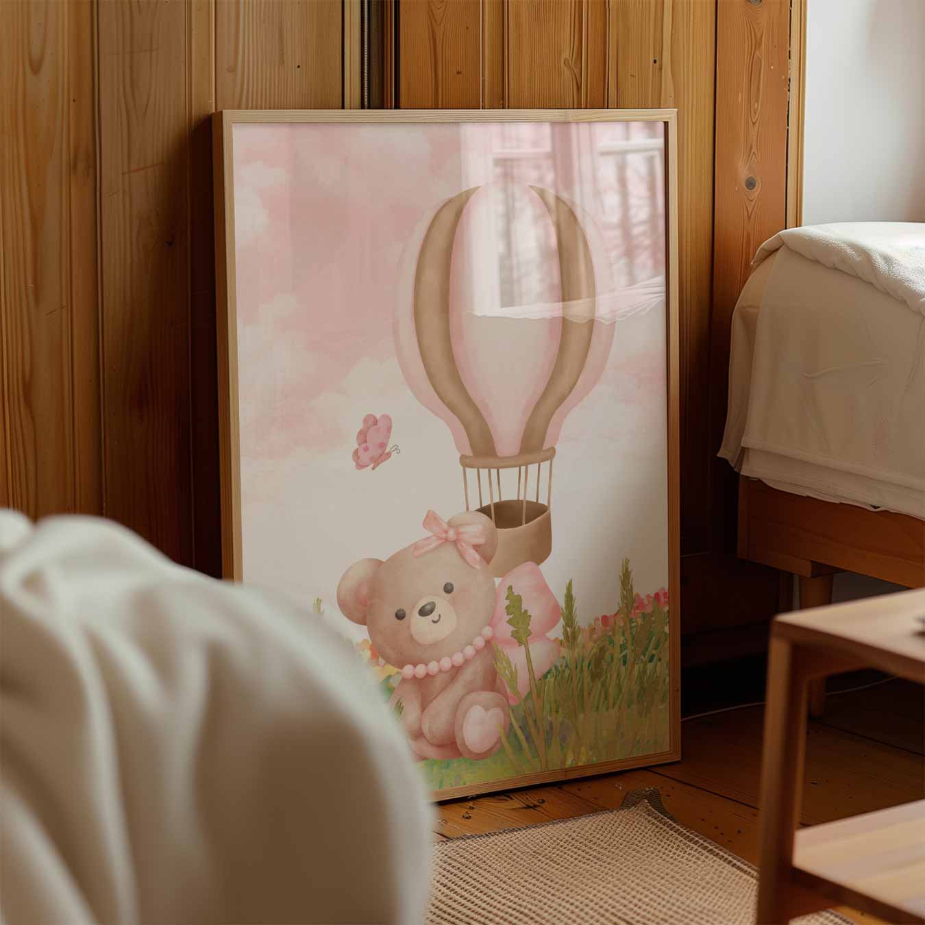 Schattige Teddybeer en Luchtballon Poster