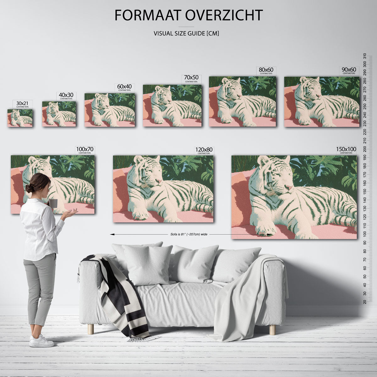 Witte tijger op roze bank Poster
