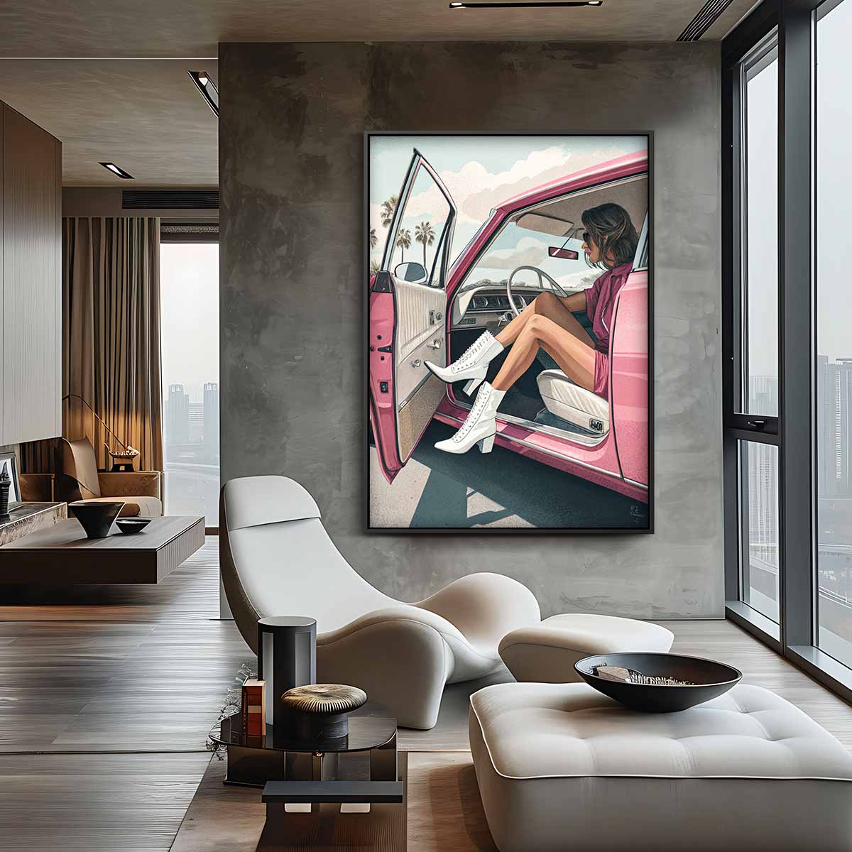 Retro Zomer Roadtrip Kunstwerk-canvas-dibond-plexiglas-wanddecoratie-WallArtistic