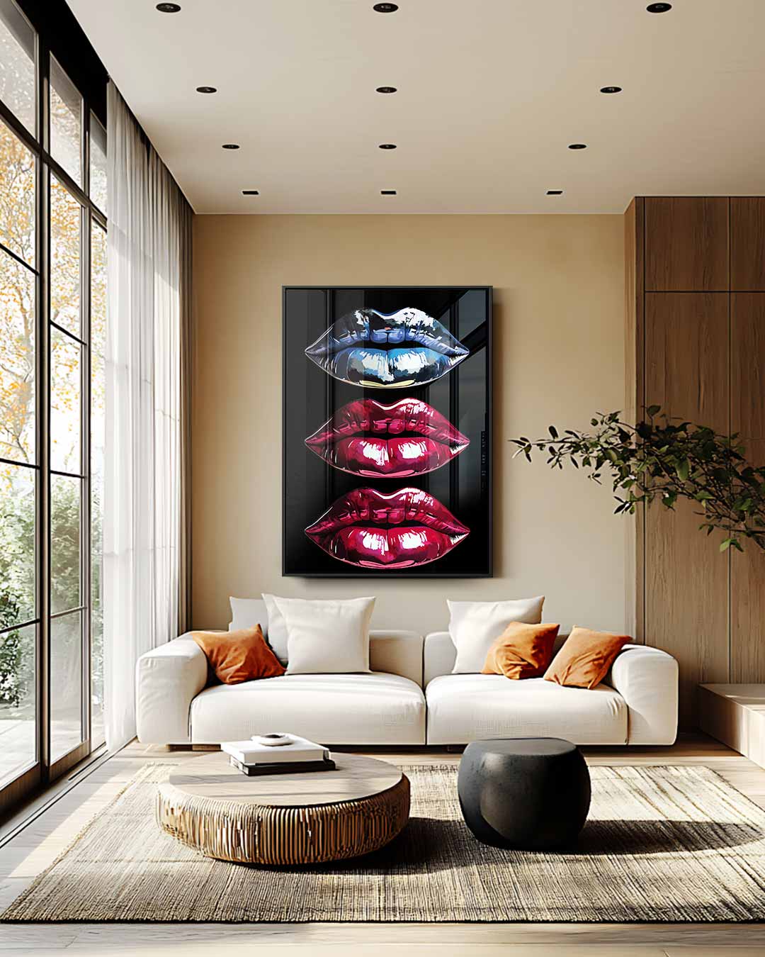 Pop Art Lippen Trio Kunstwerk-canvas-dibond-plexiglas-wanddecoratie-WallArtistic