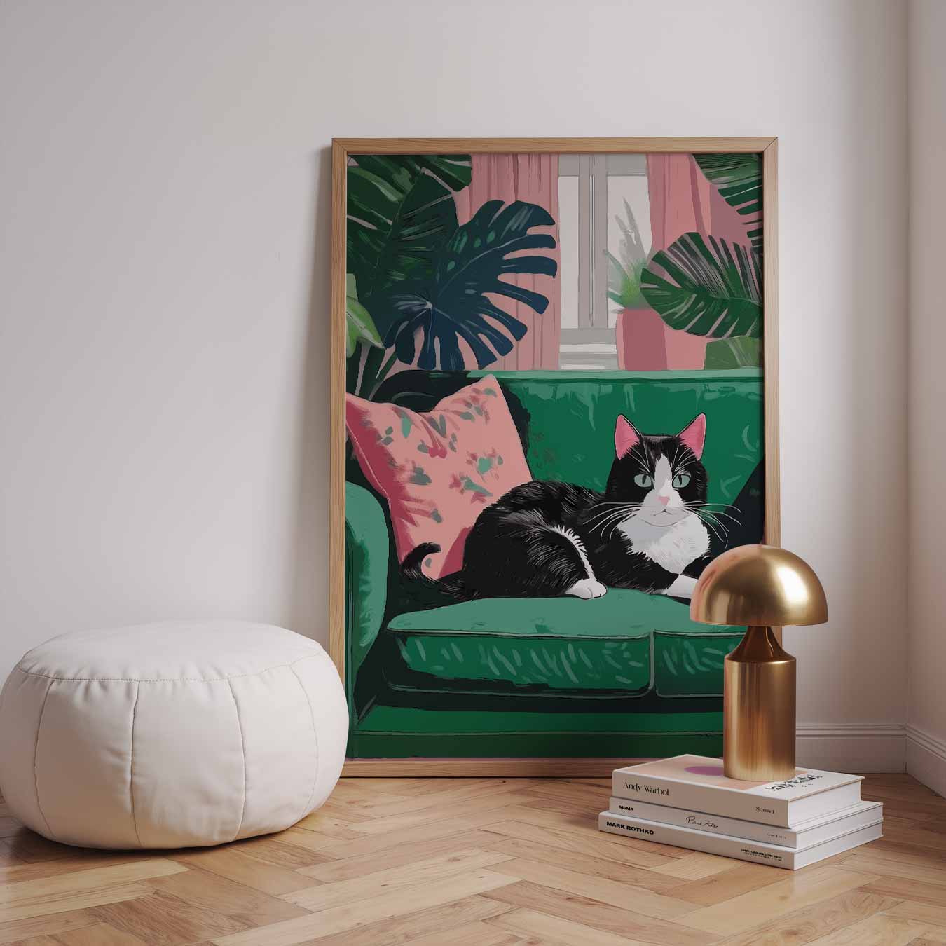 Kat op Groene Bank Poster