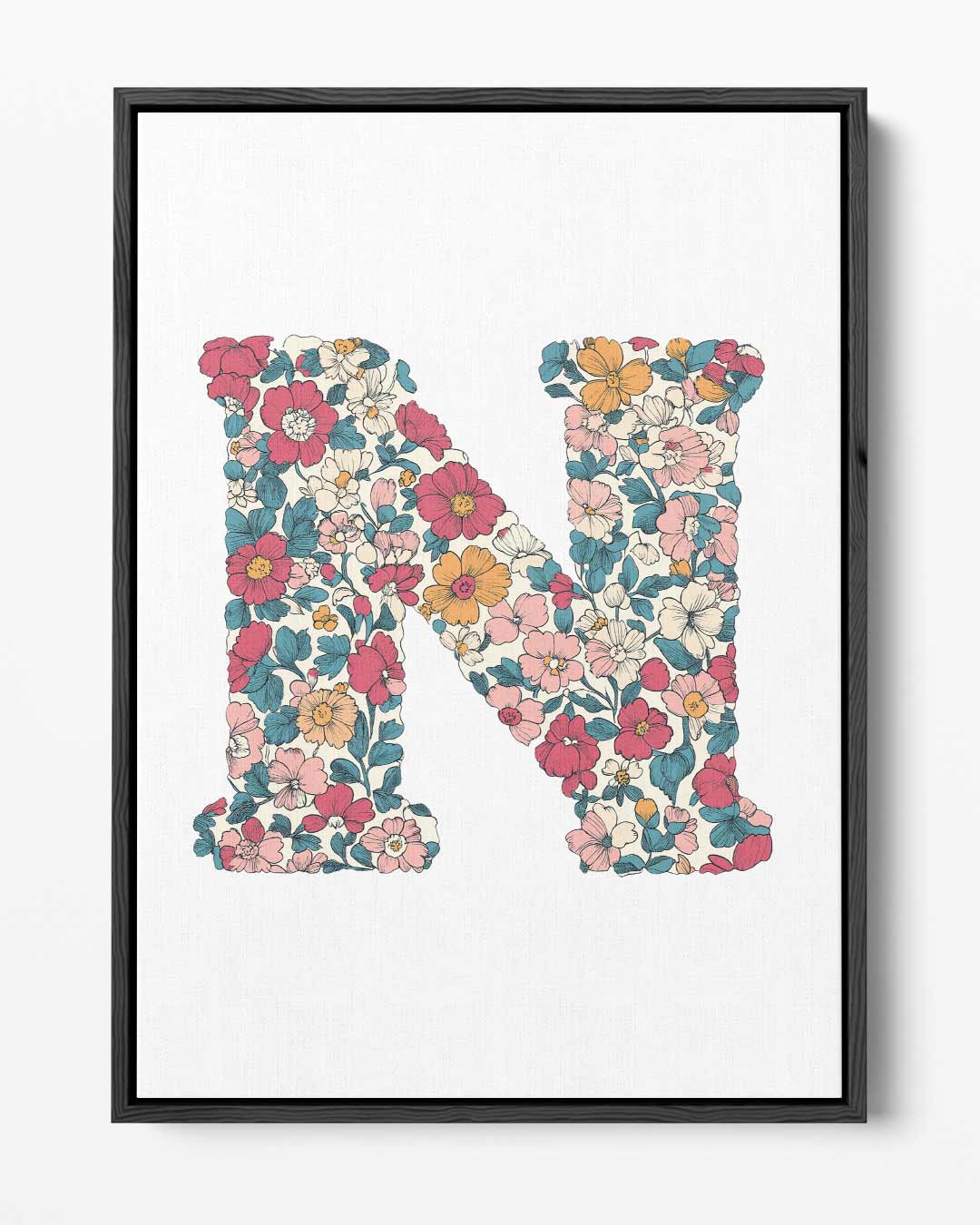 Bloemen Monogram N Kunstwerk-canvas-dibond-plexiglas-wanddecoratie-WallArtistic